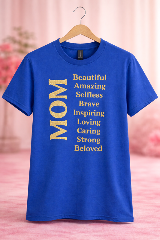 MOM Blue & Gold Lettering Tee
