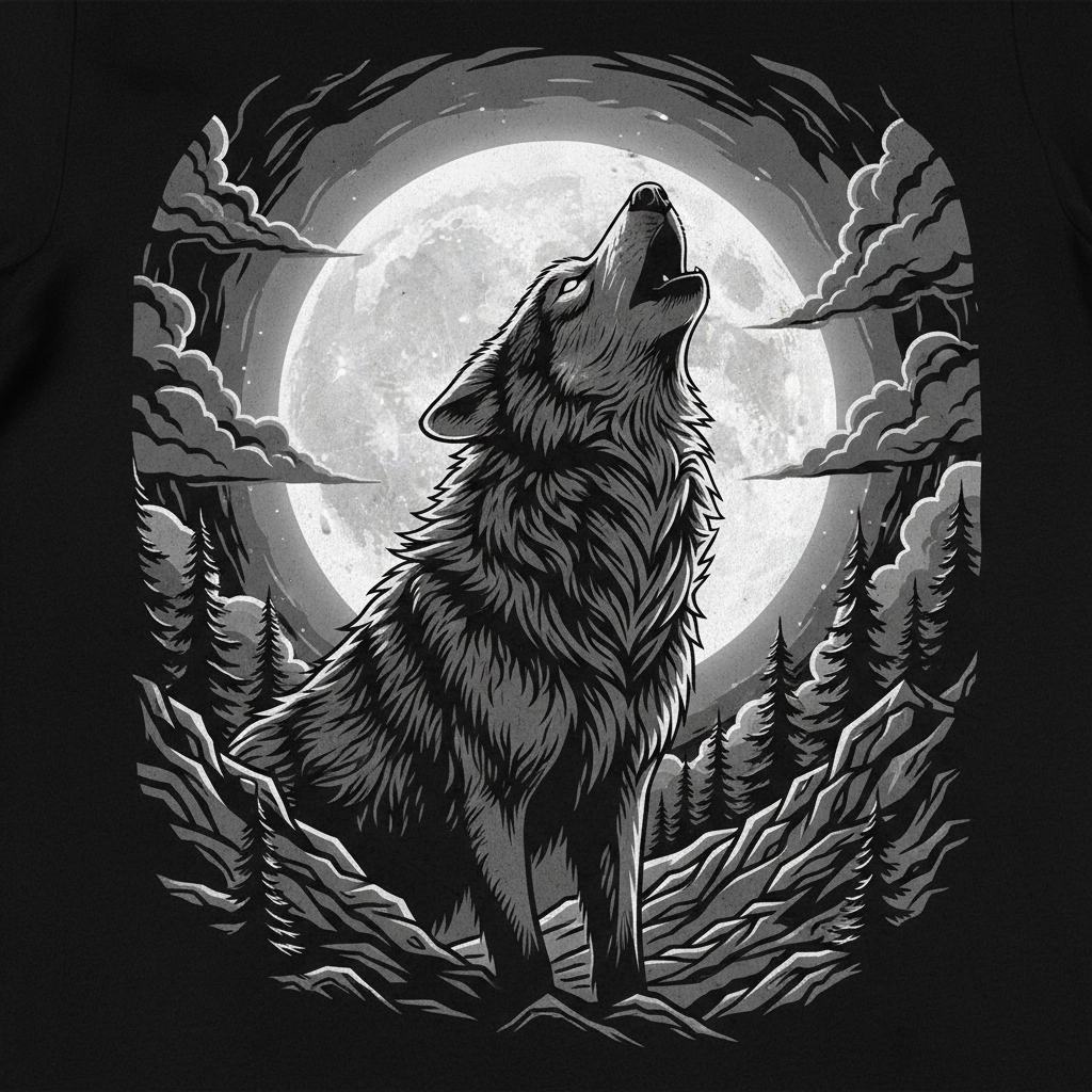 Wolf Under a Full Moon
